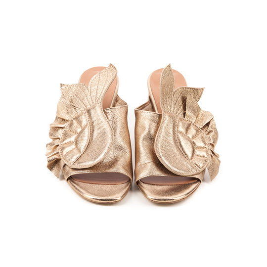 The Joker in the Pack golden leather mules sandals