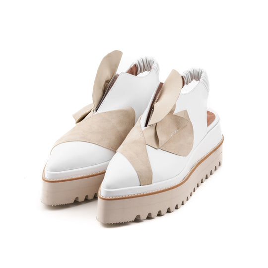 Tulips open back white leather shoes