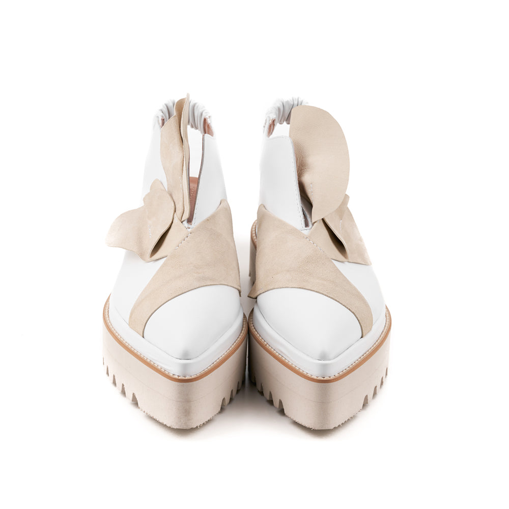 Tulips open back white leather shoes