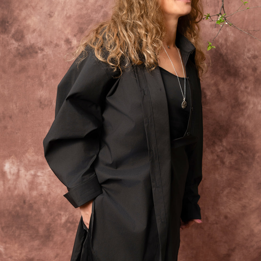 Waves black poplin oversized shirt
