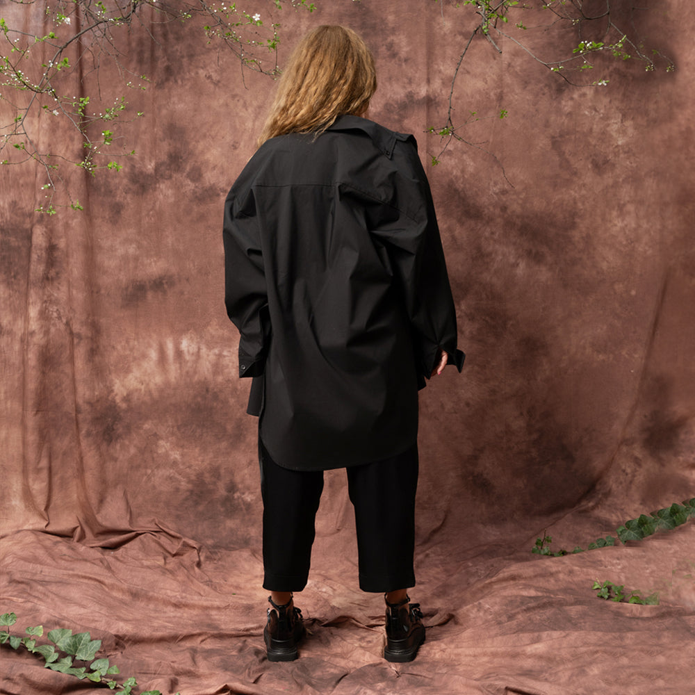 Waves black poplin oversized shirt