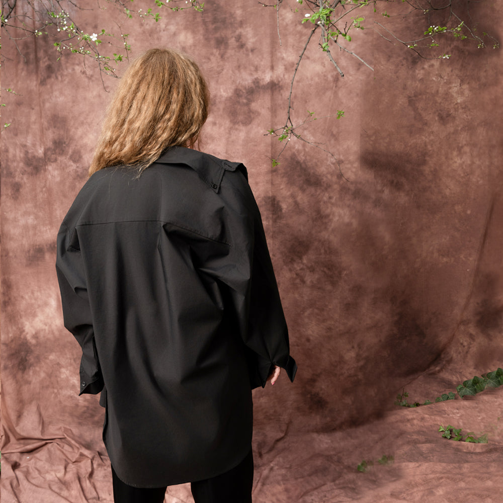 Waves black poplin oversized shirt