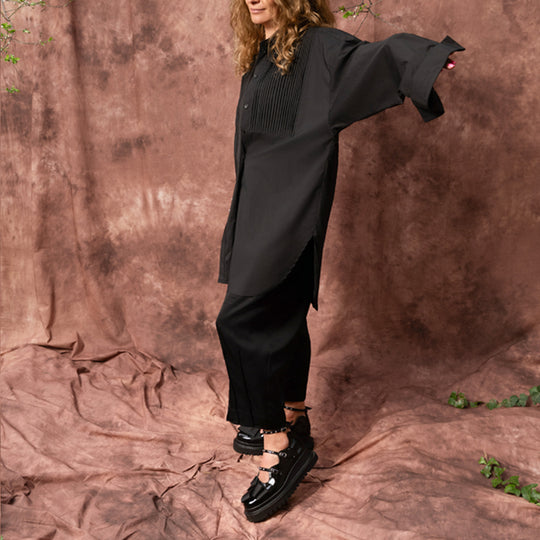 Waves black poplin oversized shirt