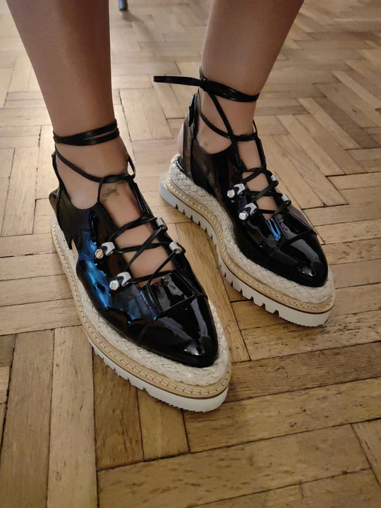 Summer Sense black patent flat platform shoes