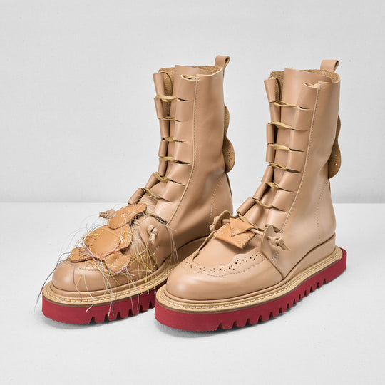 Why so Serious beige leather lace-up booties