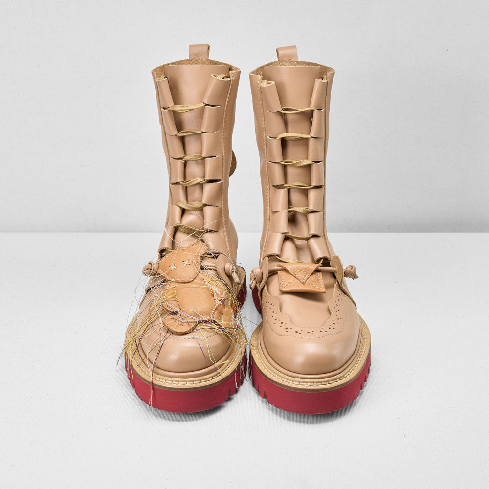 Why so Serious beige leather lace-up booties