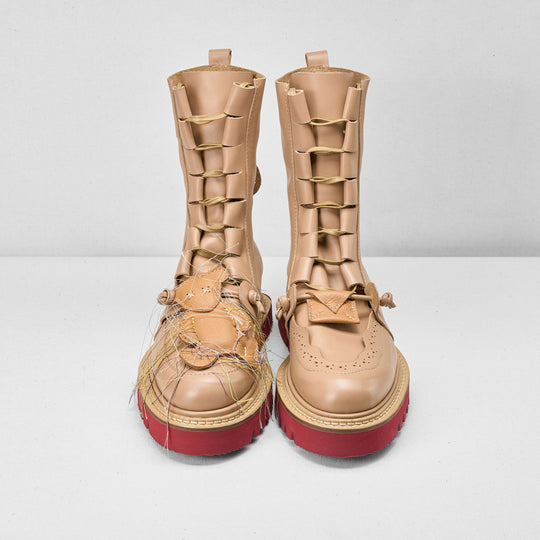 Why so Serious beige leather lace-up booties
