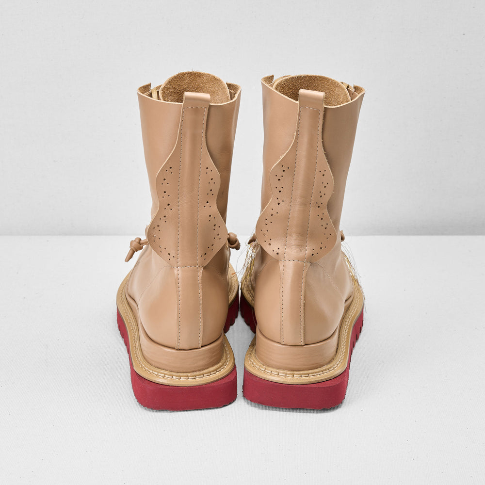 Why so Serious beige leather lace-up booties