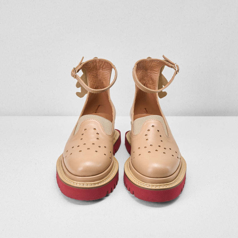 Why so Serious beige leather cut-out shoes