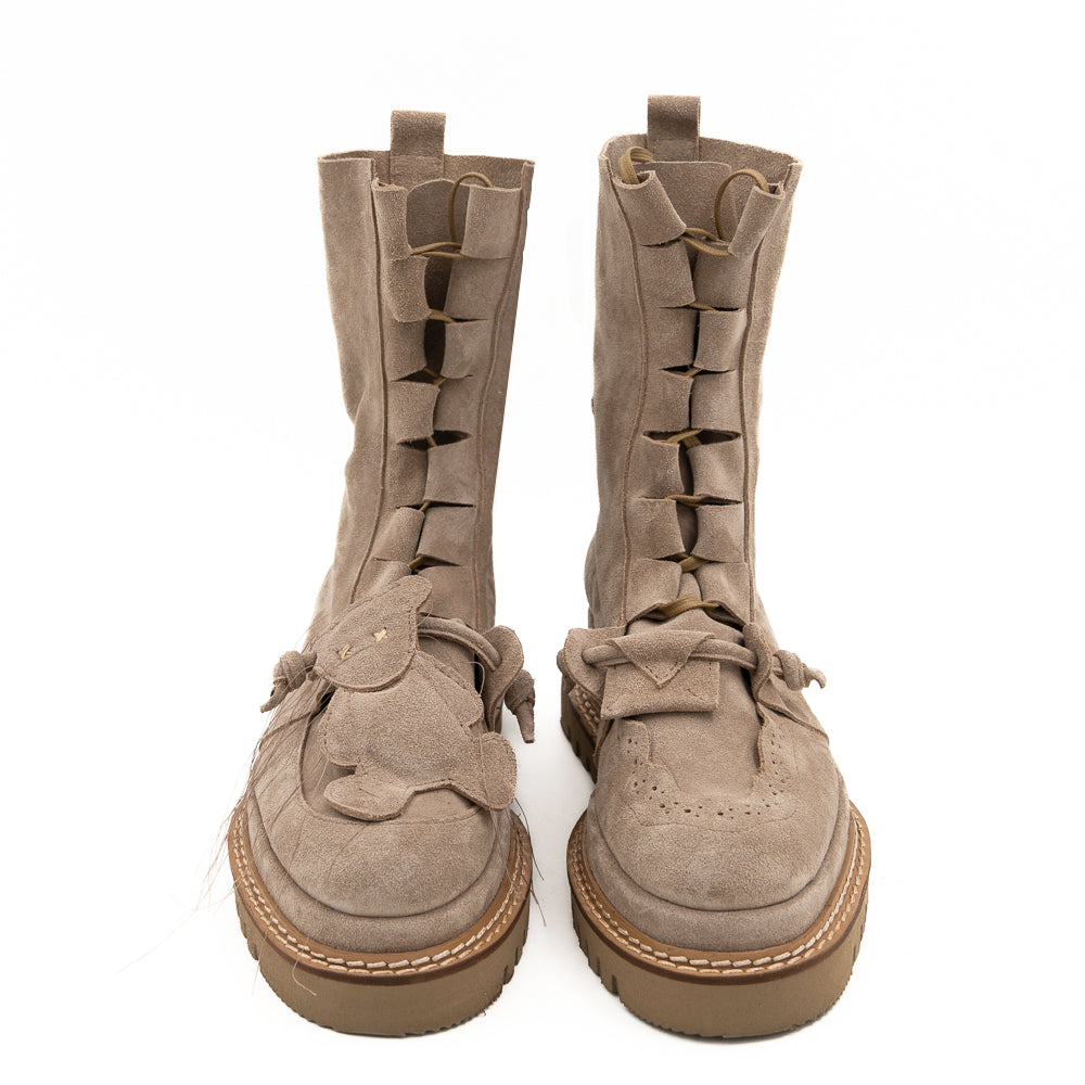 Why so Serious beige suede lace-up booties
