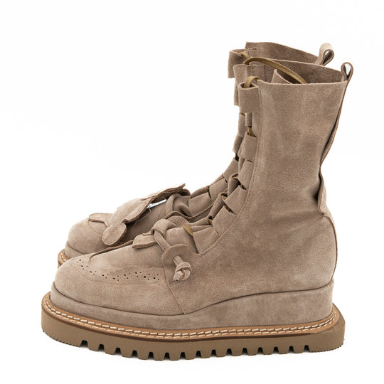 Why so Serious beige suede lace-up booties