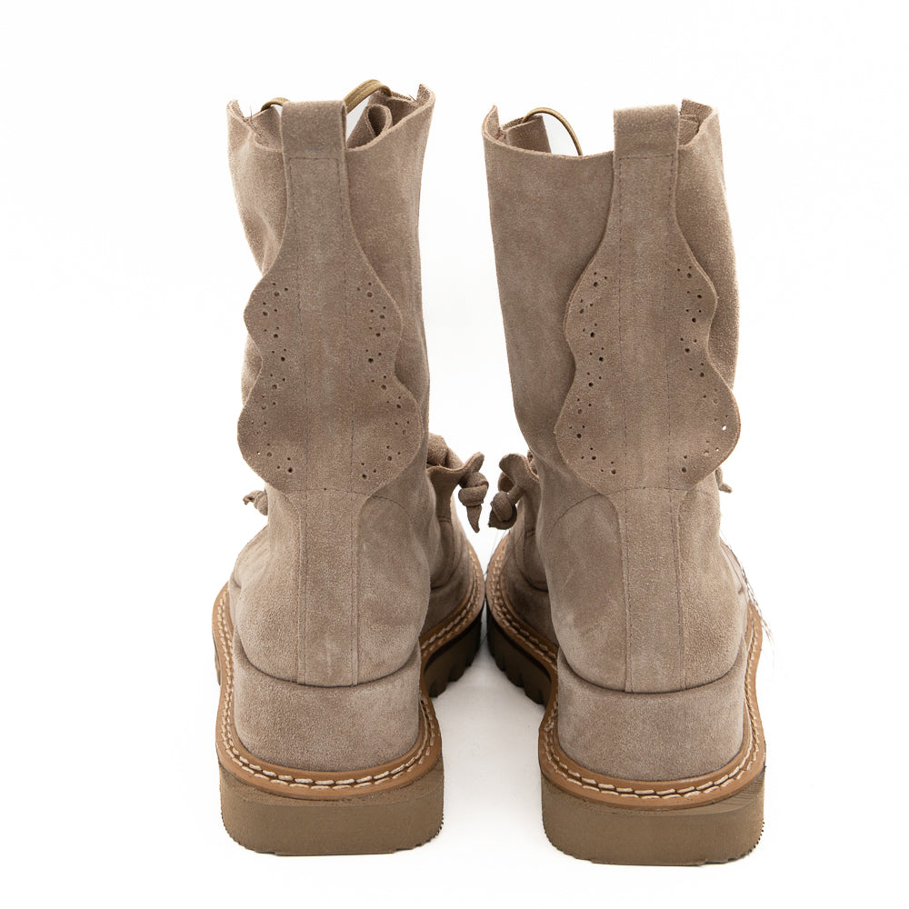 Why so Serious beige suede lace-up booties