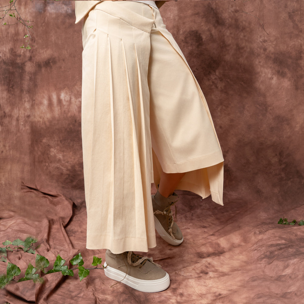Wind beige cotton-lyocell layered trousers