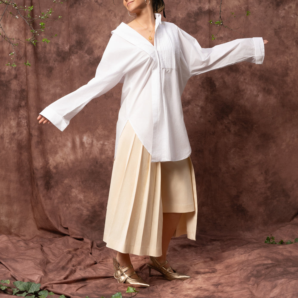 Wind beige cotton-lyocell layered trousers