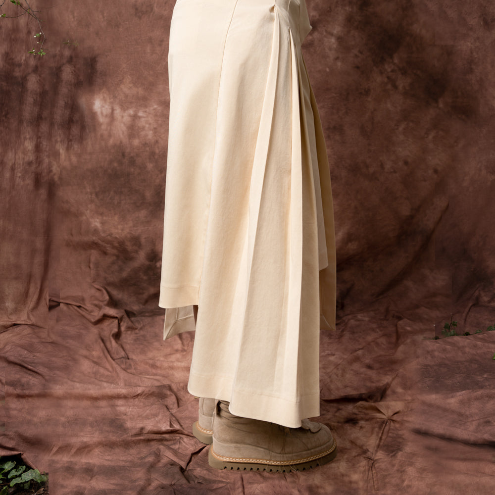 Wind beige cotton-lyocell layered trousers