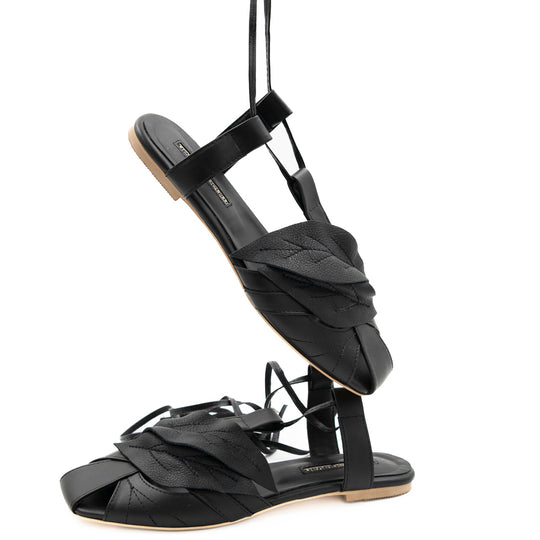 Wind black leather sandals