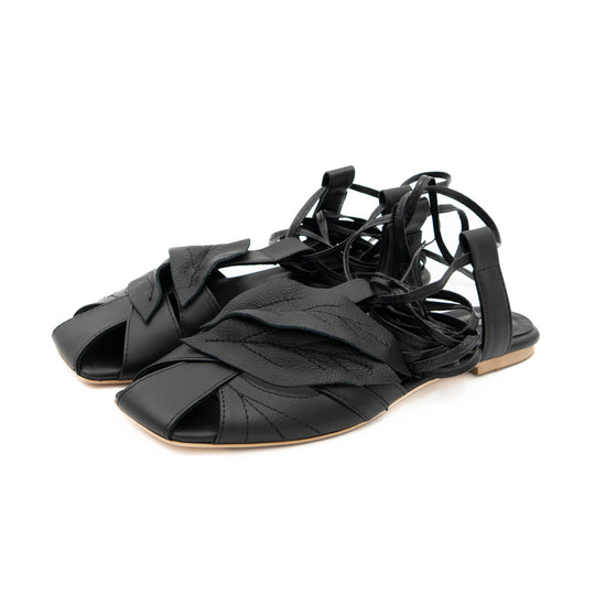 Wind black leather sandals