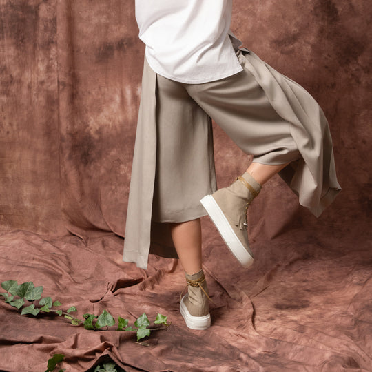 Wind greige lyocell layered trousers