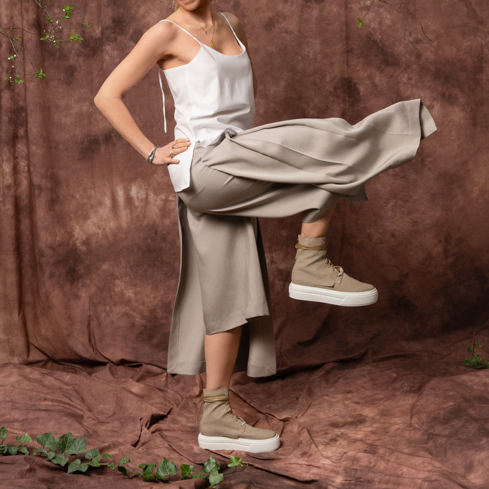 Wind greige lyocell layered trousers