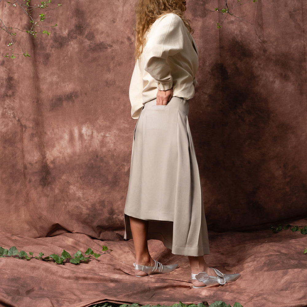 Wind greige lyocell layered trousers