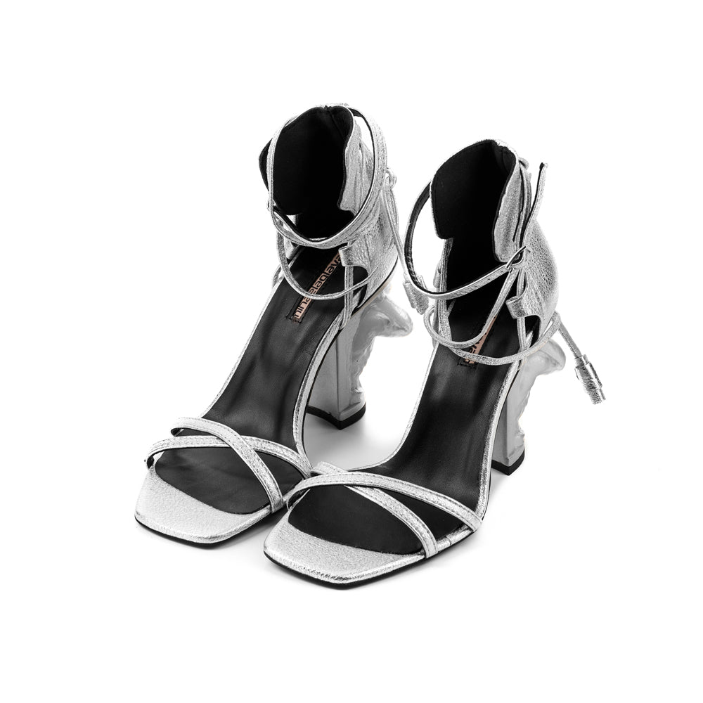 X-quisite silver leather sandals