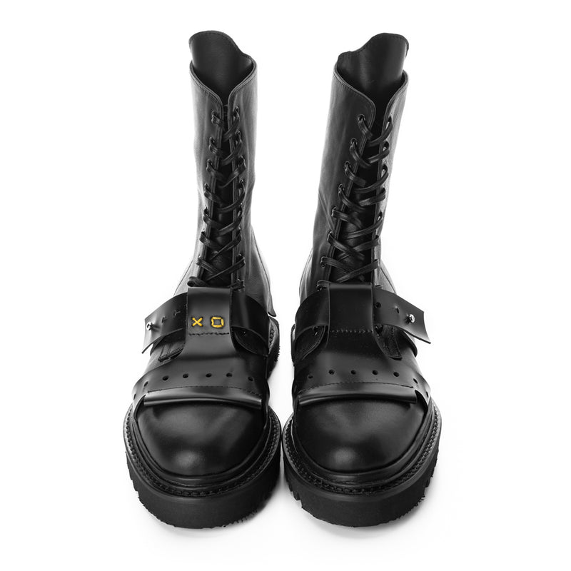 XOXO Paper Game black leather lace-up booties