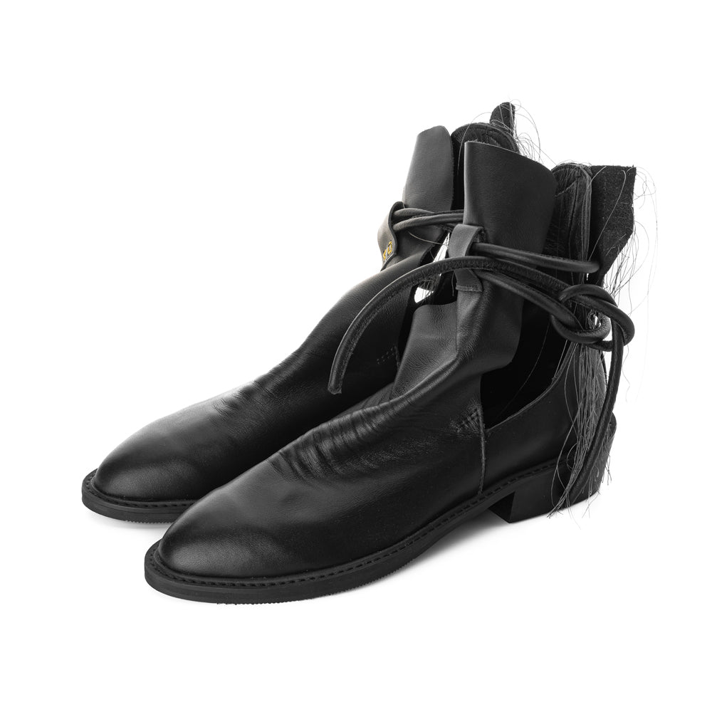 XOXO Paper Game black leather cut-out booties