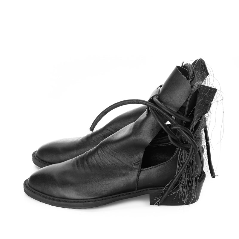 XOXO Paper Game black leather cut-out booties