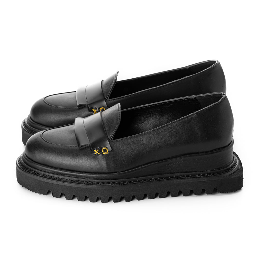 XOXO Paper Game black leather women shoes
