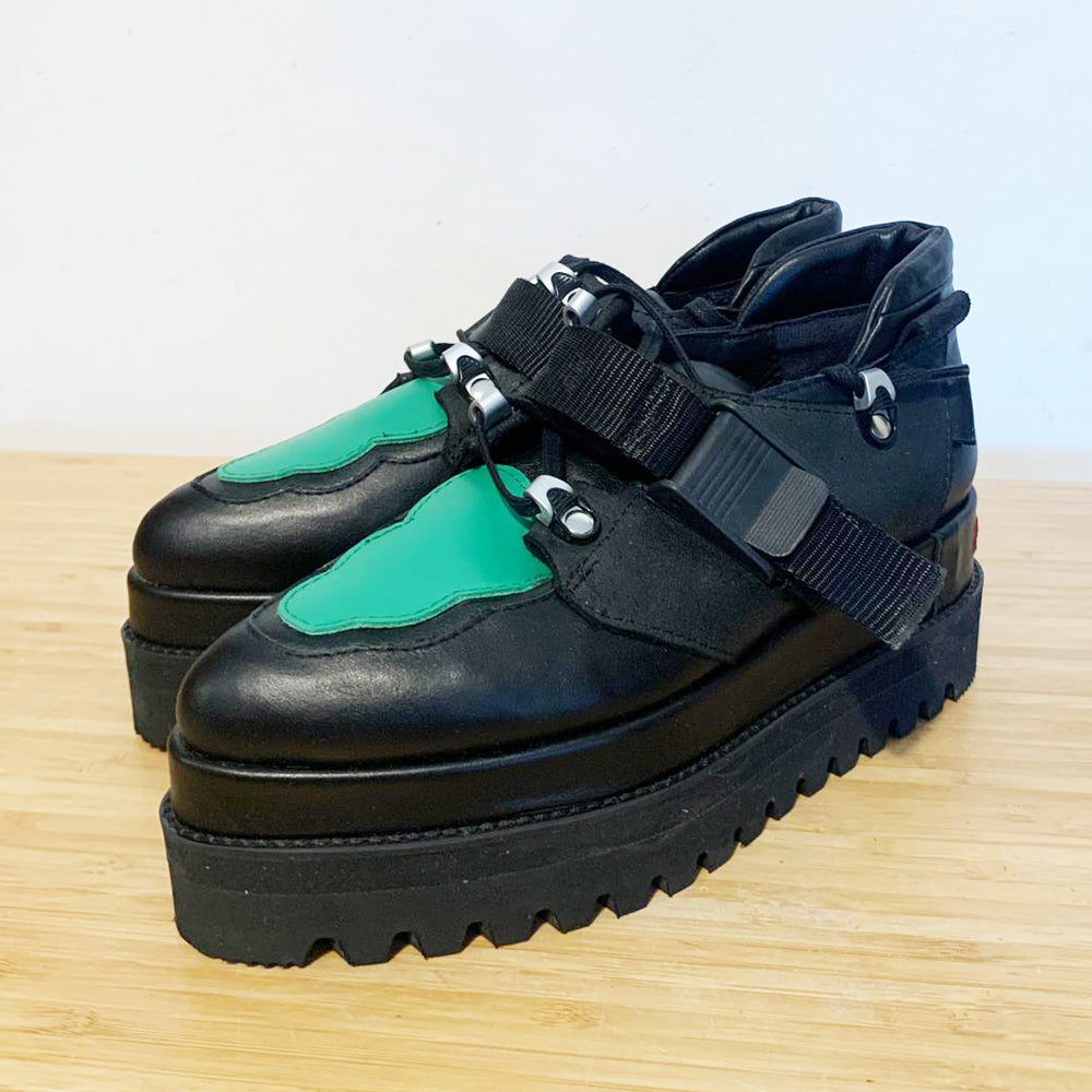 Sustainable Selection-  Acid Cloud black leather flat shoes