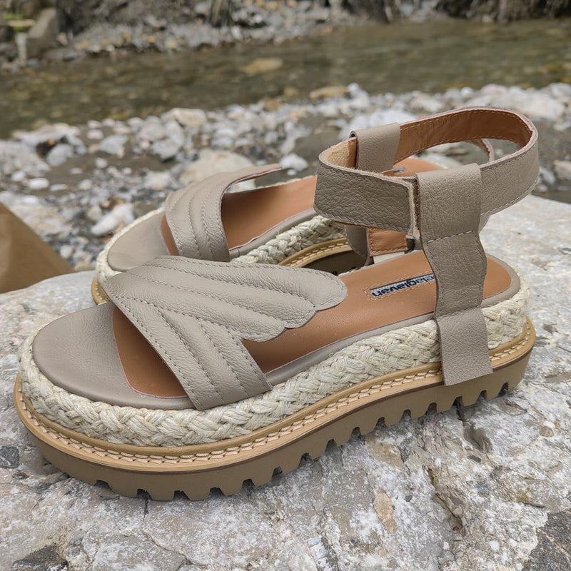 Salty Waves taupe leather flat sandals