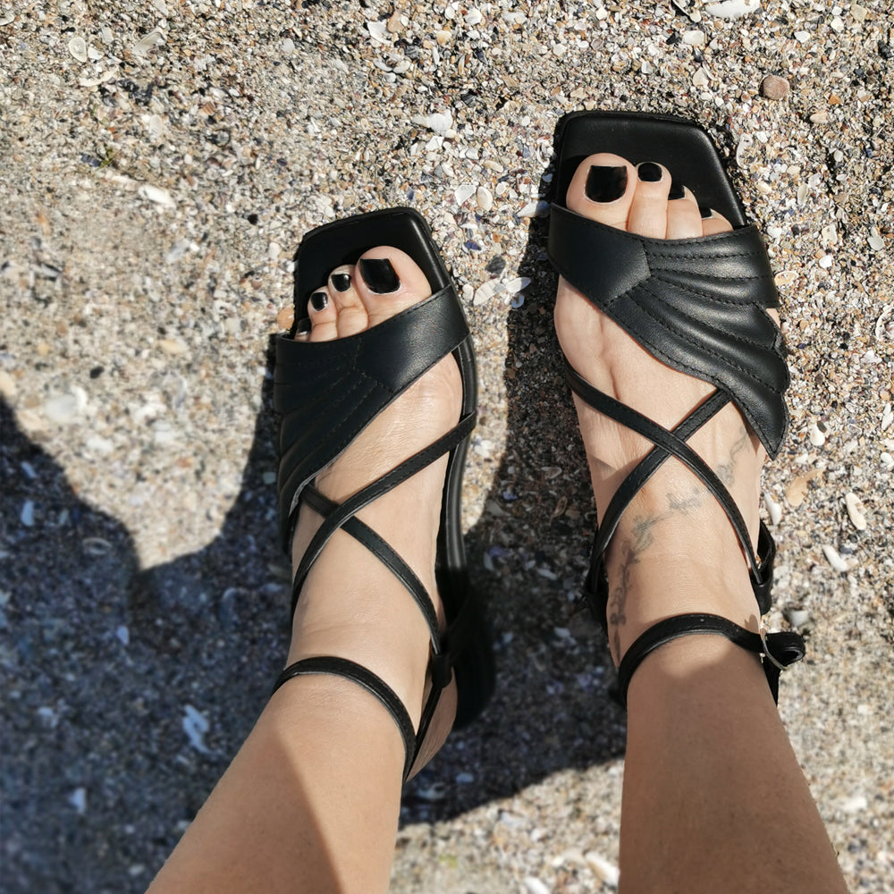 Sustainable Selection- Under my Skin black leather sandals