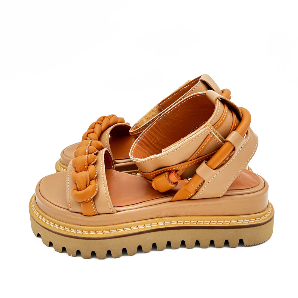 Braided Sunrise beige leather sandals