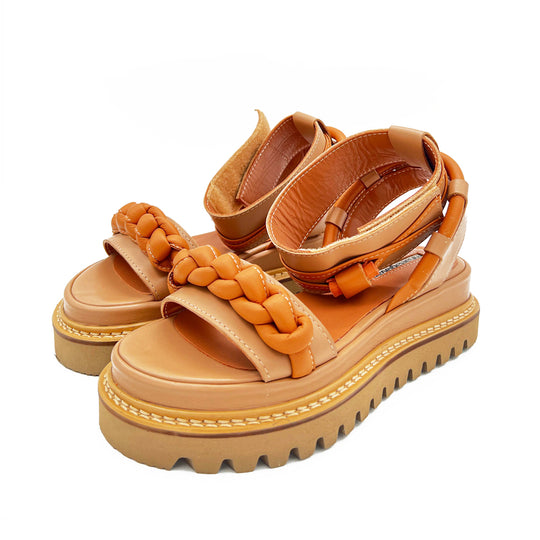 Braided Sunrise beige leather sandals