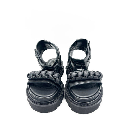 Braided Sunrise black leather sandals