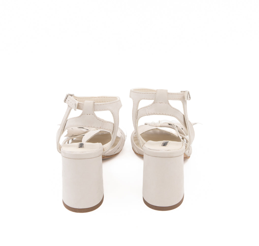 Dandy Lover light beige nubuck sandals by Mihaela Glavan, rear view showing the nubuck-covered block heels and straps.
