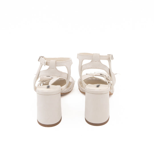 Dandy Lover light beige nubuck sandals by Mihaela Glavan, rear view showing the nubuck-covered block heels and straps.