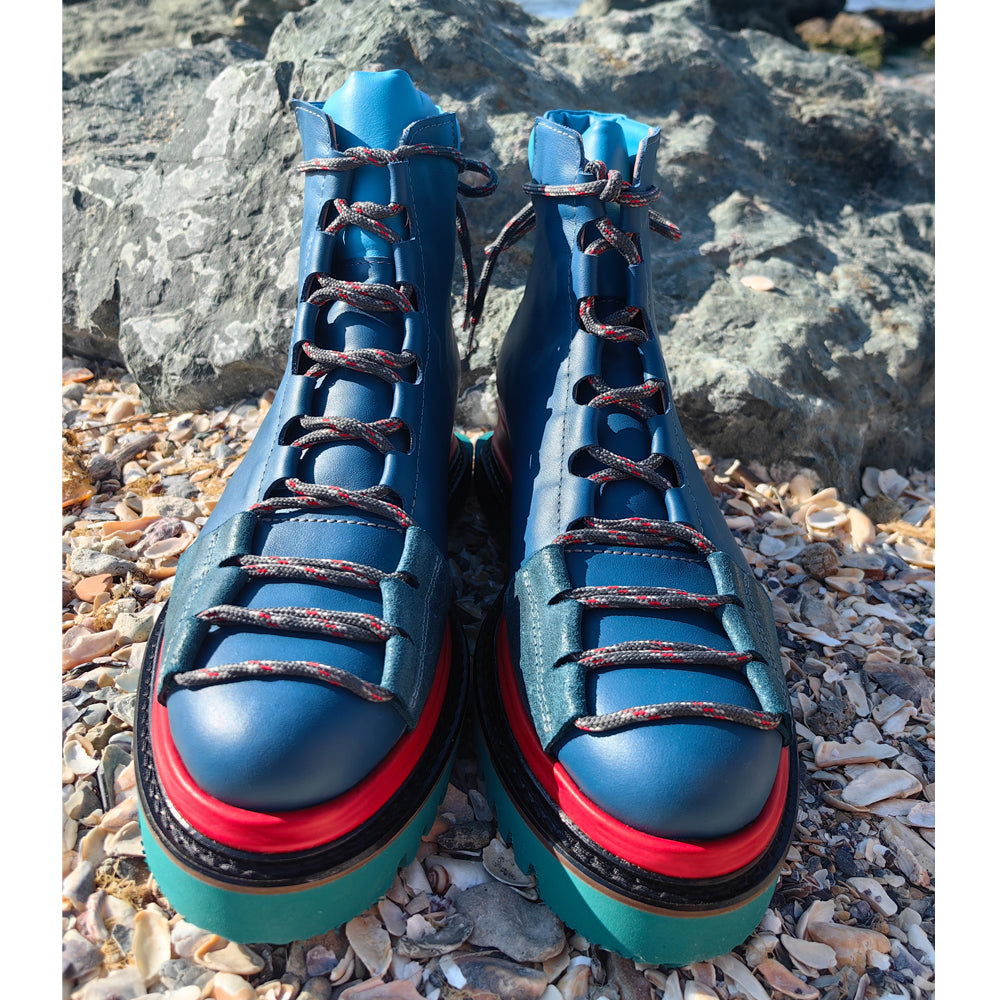 Blue Fall Joy blue leather men booties