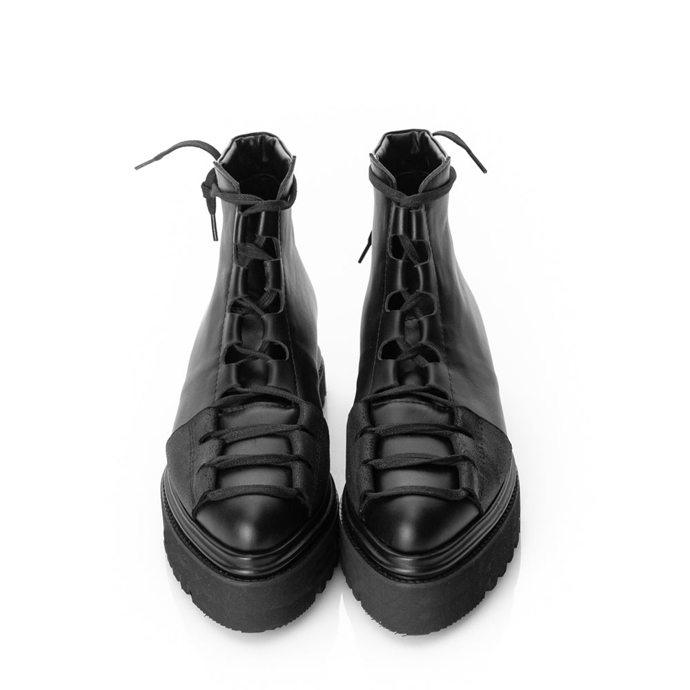 Fall Joy - All Day black leather lace-up booties