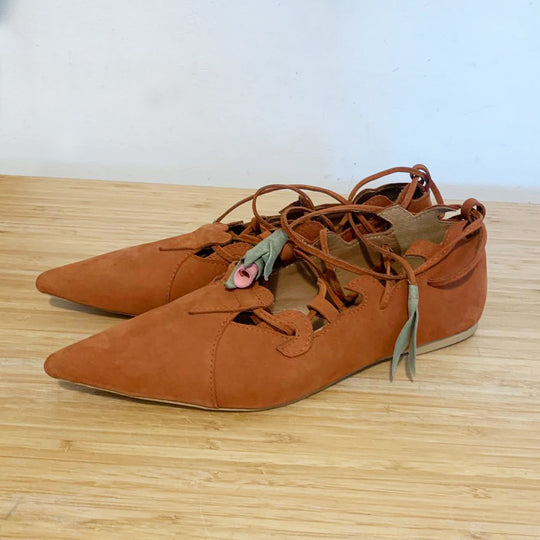 Sustainable Selection-Garden of Reveries brick orange leather lace-up ballerinas