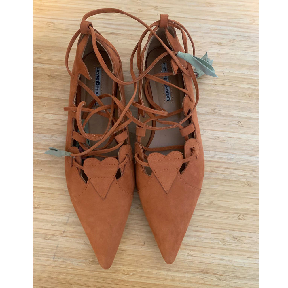 Sustainable Selection-Garden of Reveries brick orange leather lace-up ballerinas