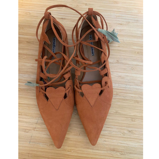 Sustainable Selection-Garden of Reveries brick orange leather lace-up ballerinas