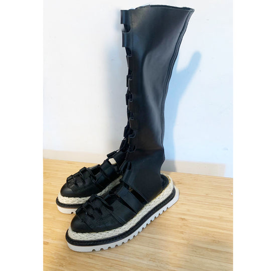 Sustainable Selection- Garden Dreams lace-up black leather boots