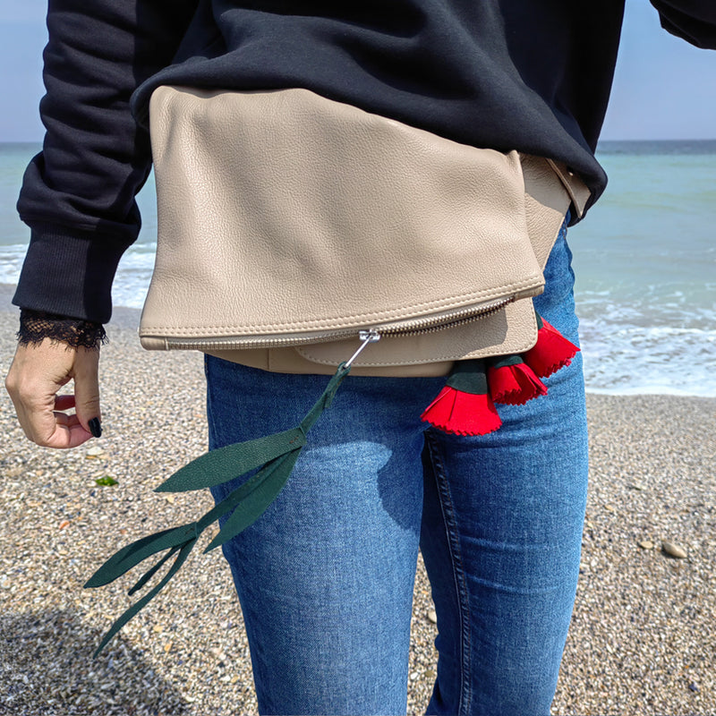 Make this flower great again beige leather purse
