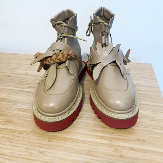 Sustainable Selection- Kindness beige leather lace-up booties