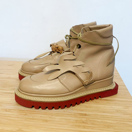 Sustainable Selection- Kindness beige leather lace-up booties