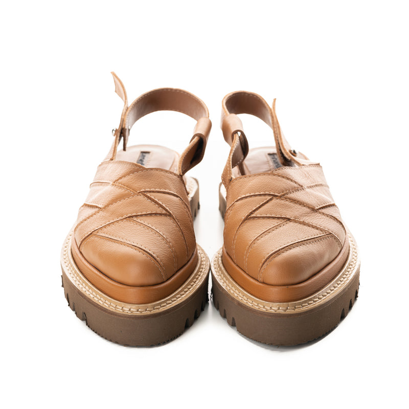 Knitted by the Sea camel leather flat platform shoes
