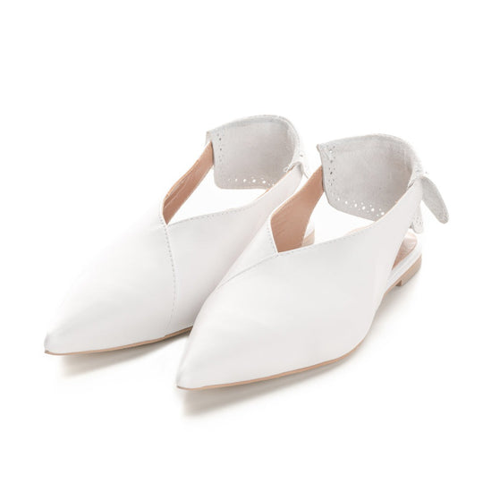 White leather ballerinas with perforated details