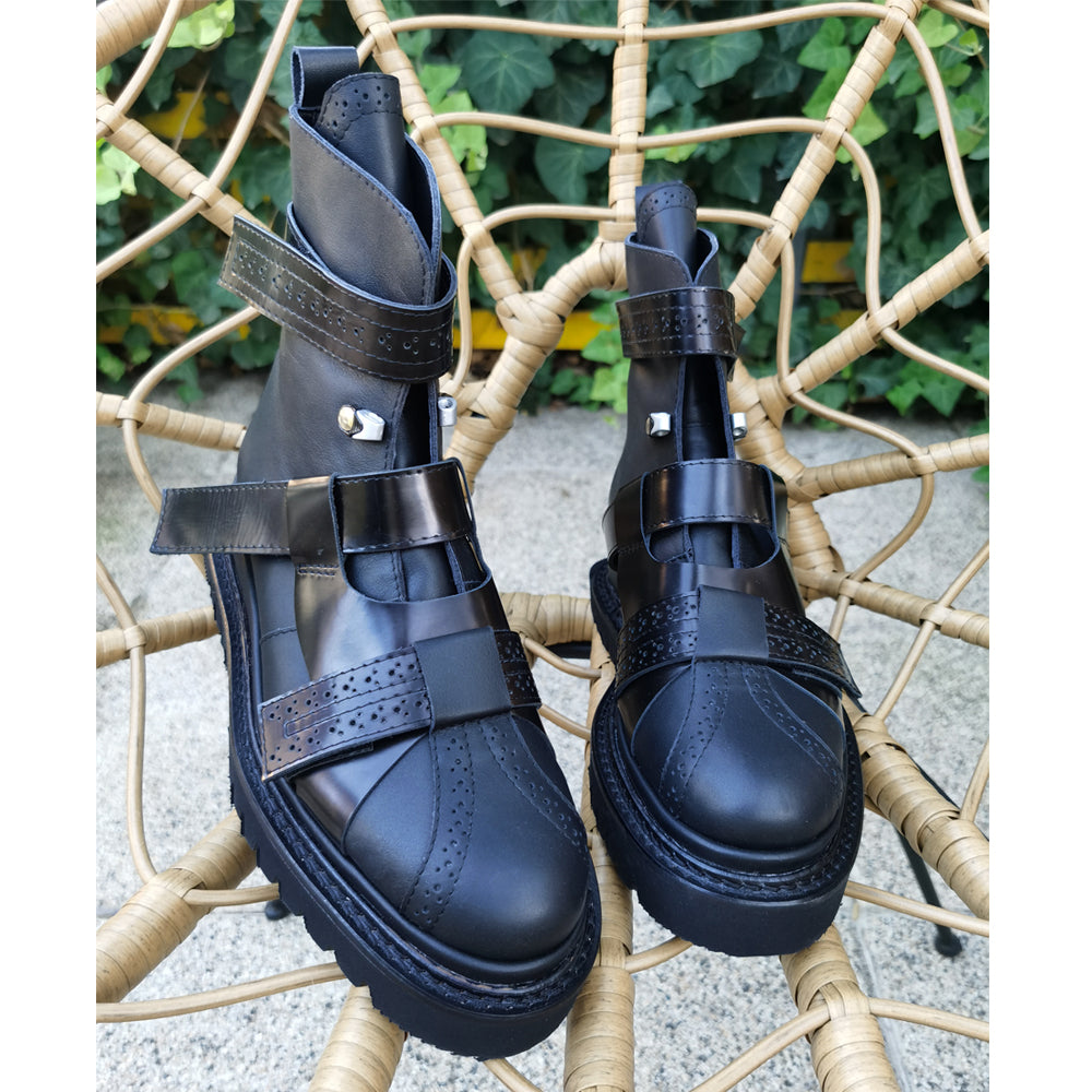 Unique black geometric sole boots