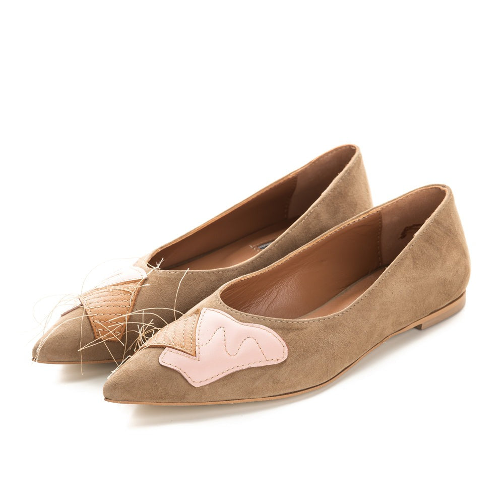 Beige suede ballerinas quilted detail-pink leather